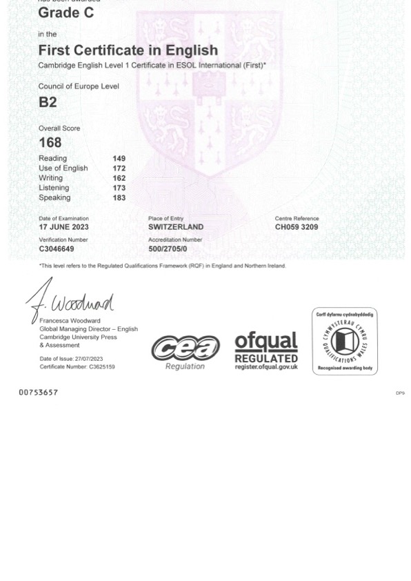 Cambridge English First Certificate, Niveau B2