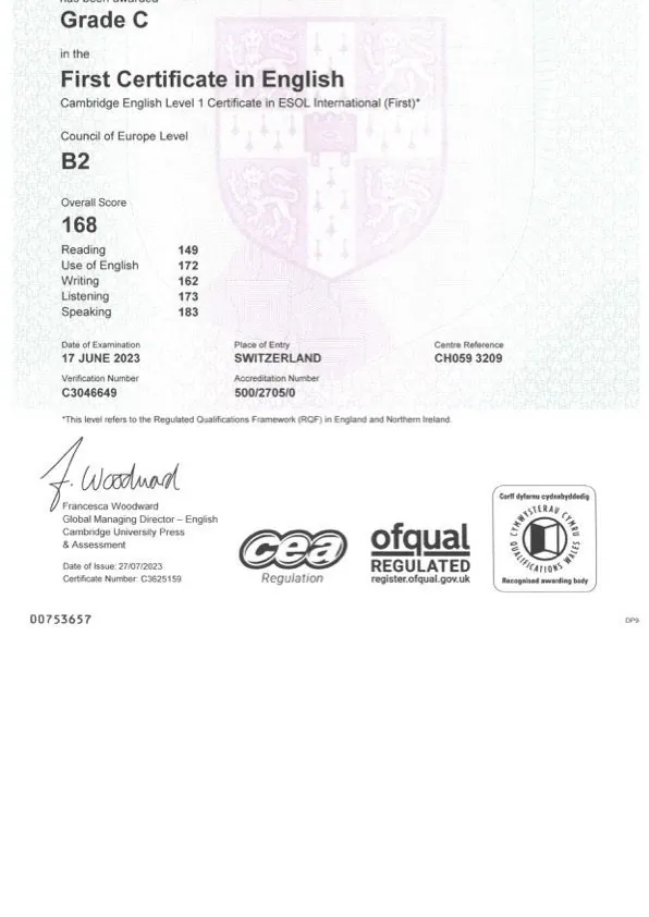 Cambridge English First Certificate, Niveau B2