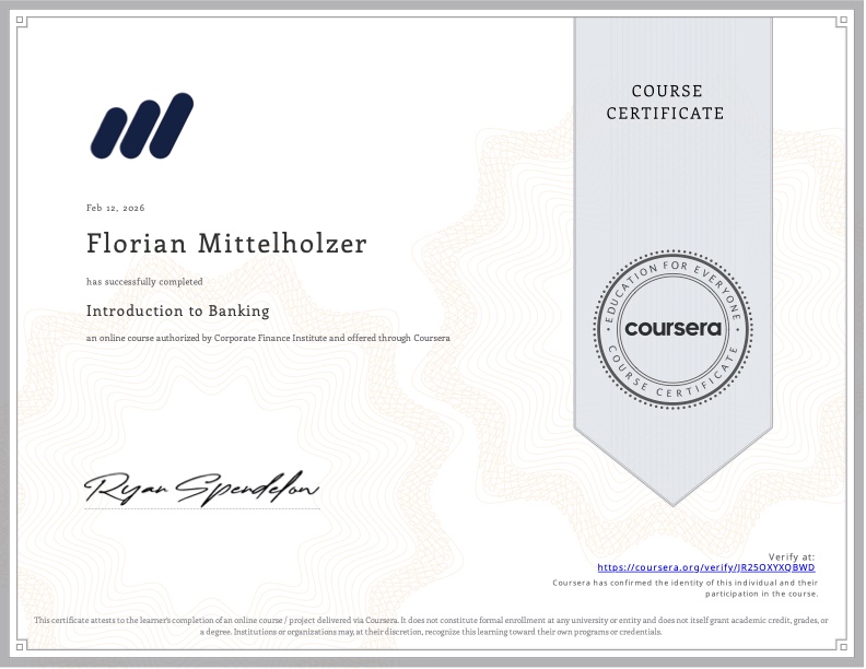 Zertifikat Introduction to Banking, Corporate Finance Institute