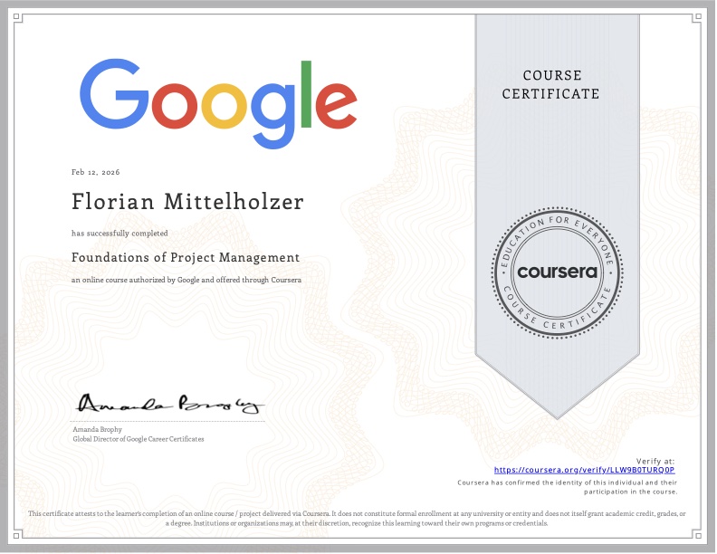 Zertifikat Foundations of Project Management, Google