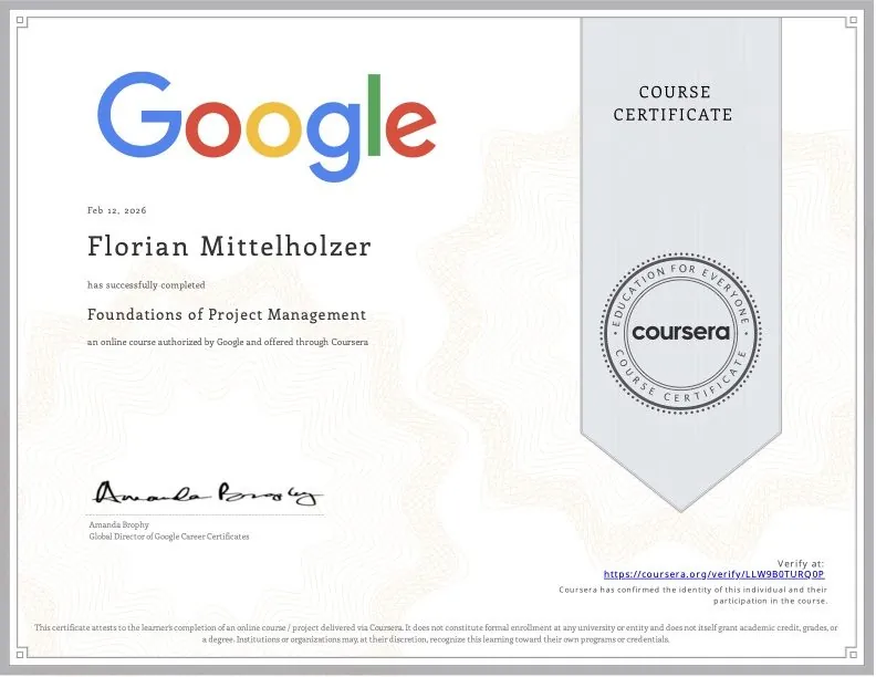 Zertifikat Foundations of Project Management, Google
